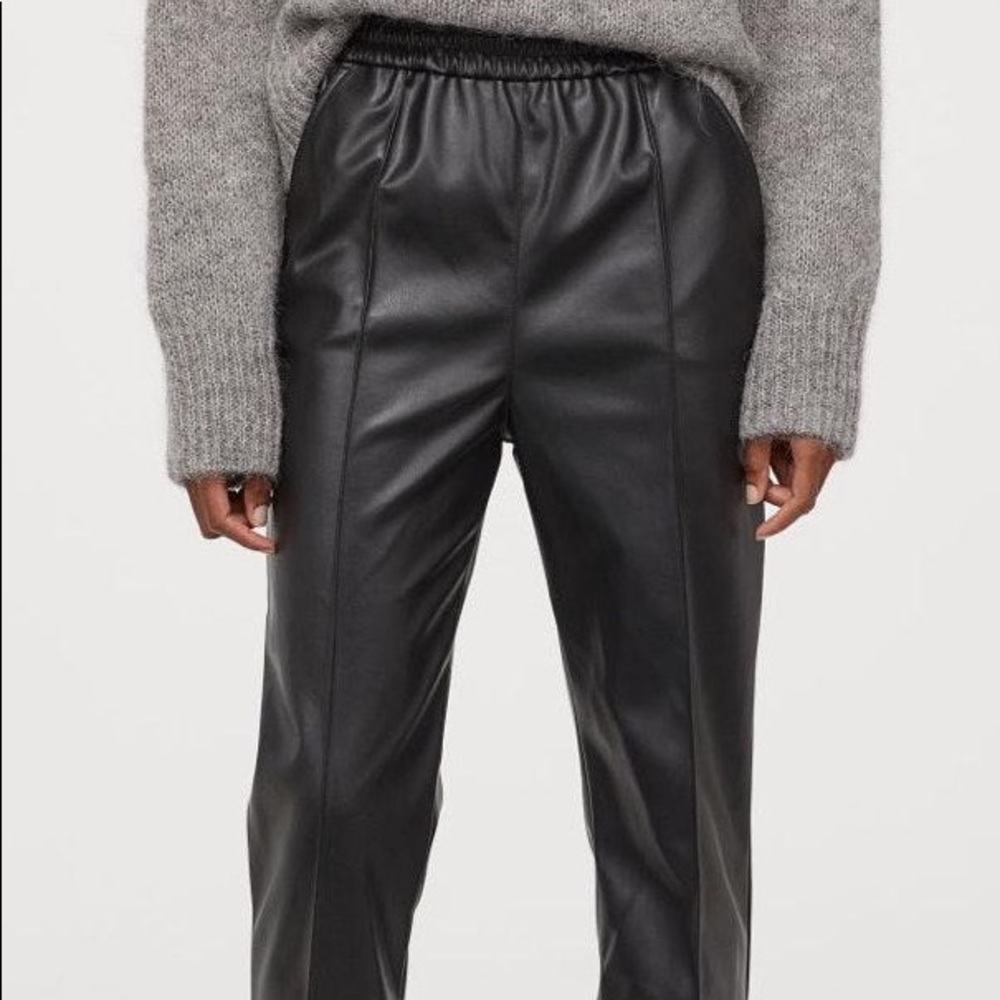 Faux Leather H&M High-Rise Straight-Leg Pants